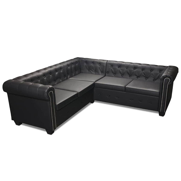 vidaXL Chesterfield 5-Seater Corner Sofa Artificial Leather Black
