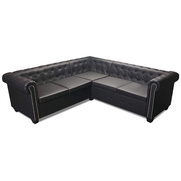 vidaXL Chesterfield 5-Seater Corner Sofa Artificial Leather Black