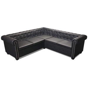 vidaXL Chesterfield 5-Seater Corner Sofa Artificial Leather Black