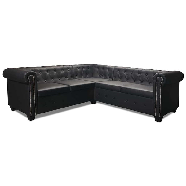 vidaXL Chesterfield 5-Seater Corner Sofa Artificial Leather Black
