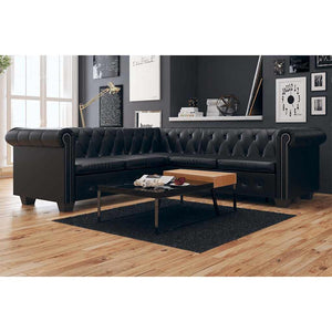 vidaXL Chesterfield 5-Seater Corner Sofa Artificial Leather Black