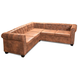 vidaXL 5-Seater Artificial Leather Chesterfield Corner Sofa Brown