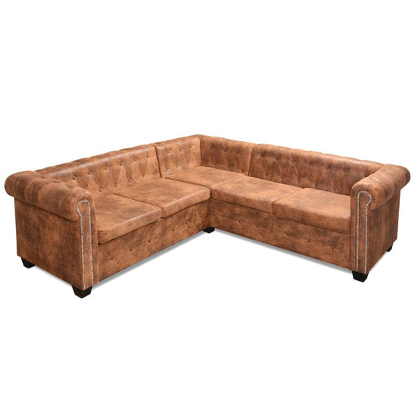 vidaXL 5-Seater Artificial Leather Chesterfield Corner Sofa Brown