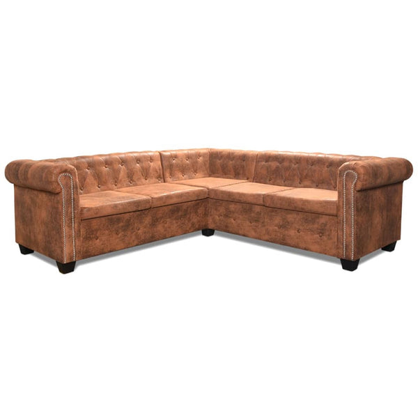 vidaXL 5-Seater Artificial Leather Chesterfield Corner Sofa Brown