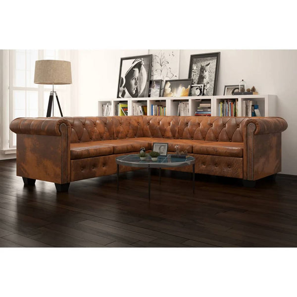 vidaXL 5-Seater Artificial Leather Chesterfield Corner Sofa Brown