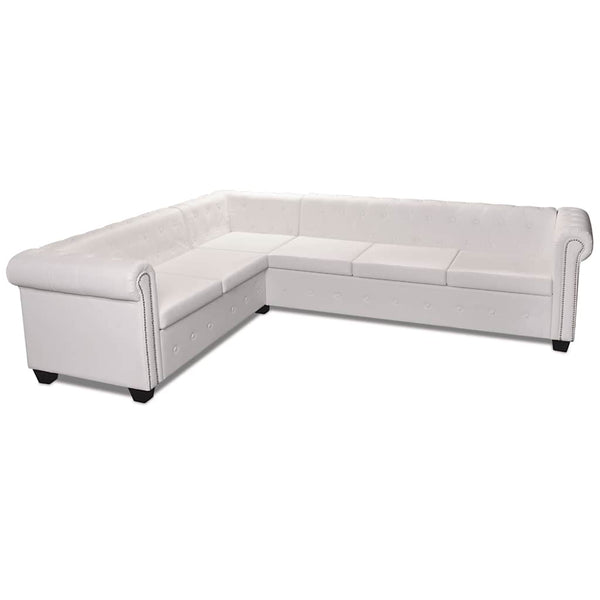 vidaXL 6-Seater Chesterfield Corner Sofa Artificial Leather White