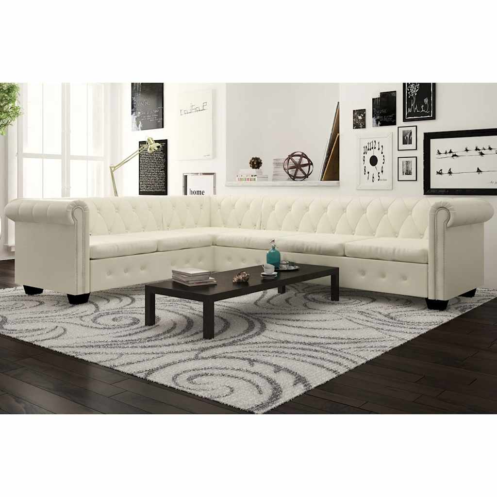 vidaXL 6-Seater Chesterfield Corner Sofa Artificial Leather White