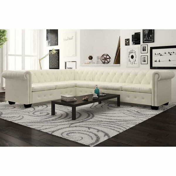 vidaXL 6-Seater Chesterfield Corner Sofa Artificial Leather White