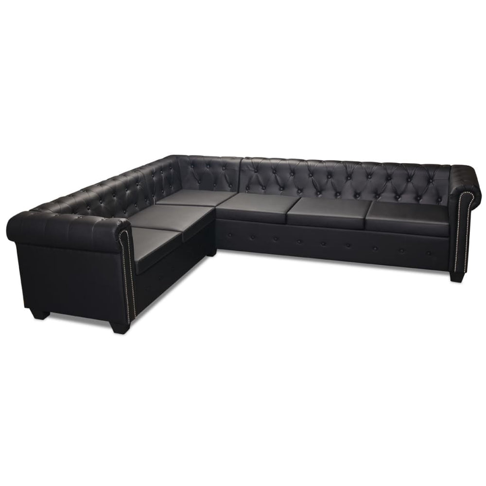 vidaXL Chesterfield 6-Seater Corner Sofa Artificial Leather Black