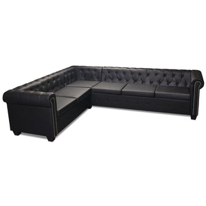 vidaXL Chesterfield 6-Seater Corner Sofa Artificial Leather Black