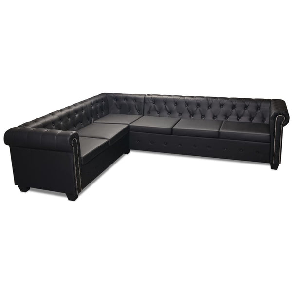 vidaXL Chesterfield 6-Seater Corner Sofa Artificial Leather Black