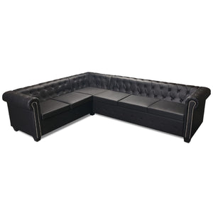 vidaXL Chesterfield 6-Seater Corner Sofa Artificial Leather Black