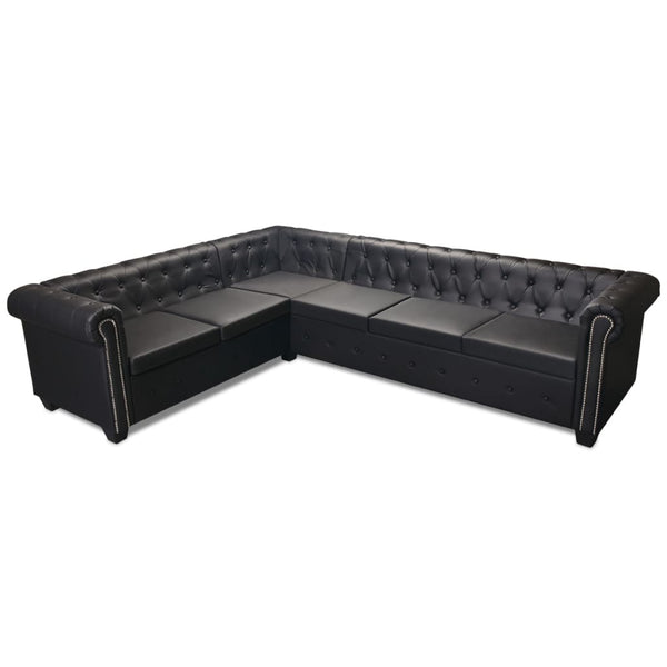 vidaXL Chesterfield 6-Seater Corner Sofa Artificial Leather Black