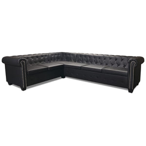 vidaXL Chesterfield 6-Seater Corner Sofa Artificial Leather Black