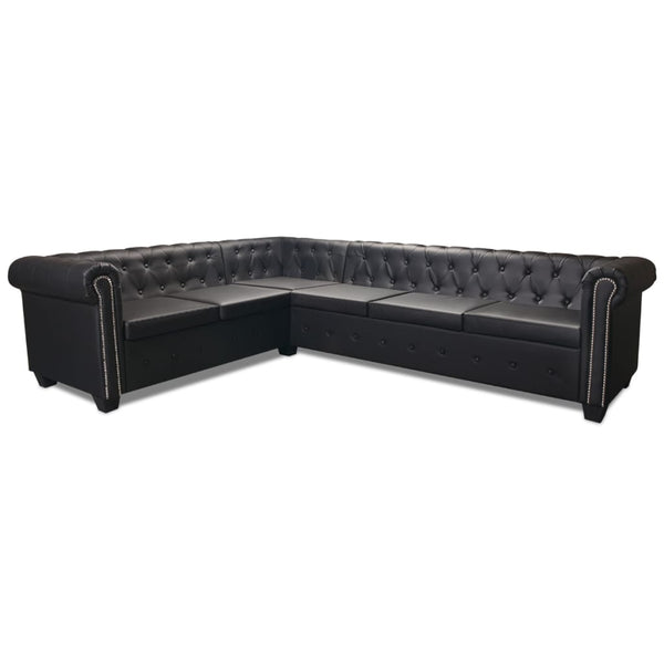 vidaXL Chesterfield 6-Seater Corner Sofa Artificial Leather Black