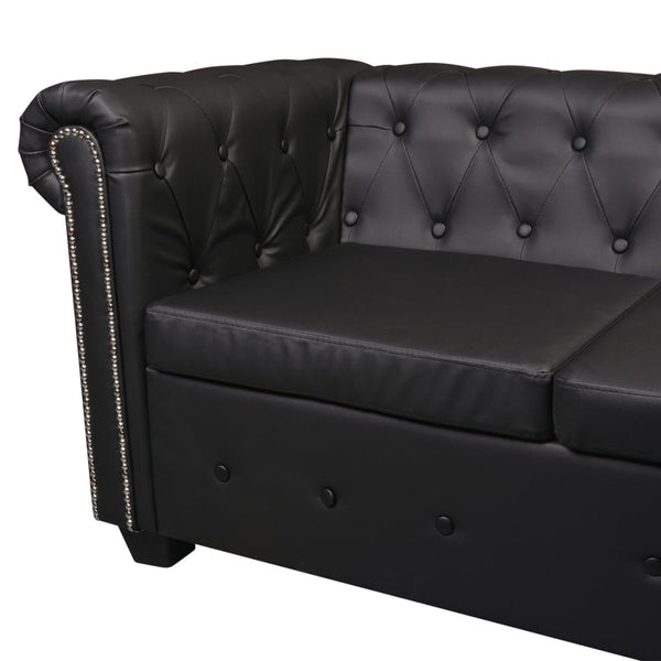 vidaXL Chesterfield 6-Seater Corner Sofa Artificial Leather Black