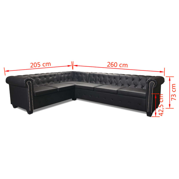 vidaXL Chesterfield 6-Seater Corner Sofa Artificial Leather Black