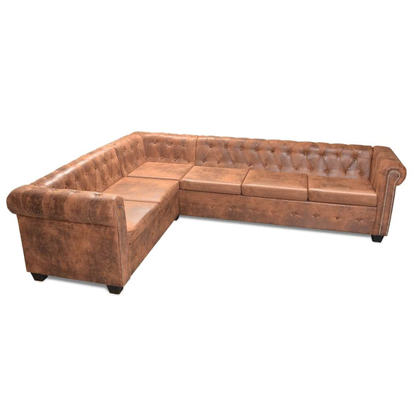 vidaXL Chesterfield 6-Seater Corner Sofa Artificial Leather Brown