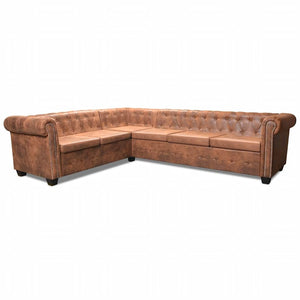 vidaXL Chesterfield 6-Seater Corner Sofa Artificial Leather Brown