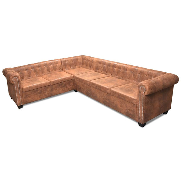 vidaXL Chesterfield 6-Seater Corner Sofa Artificial Leather Brown