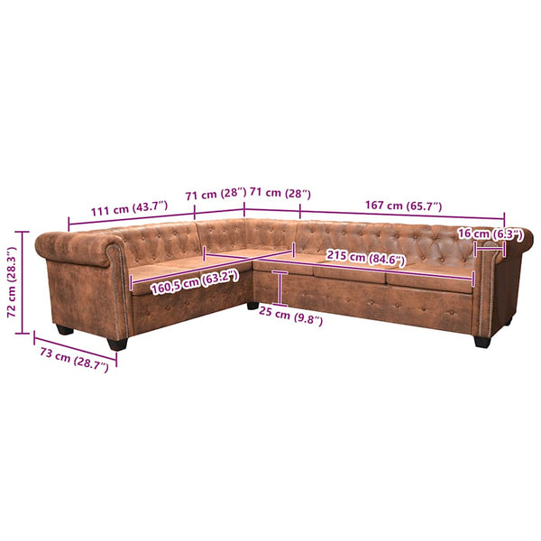 vidaXL Chesterfield 6-Seater Corner Sofa Artificial Leather Brown