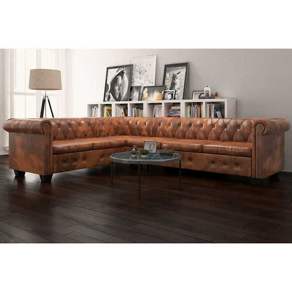 vidaXL Chesterfield 6-Seater Corner Sofa Artificial Leather Brown