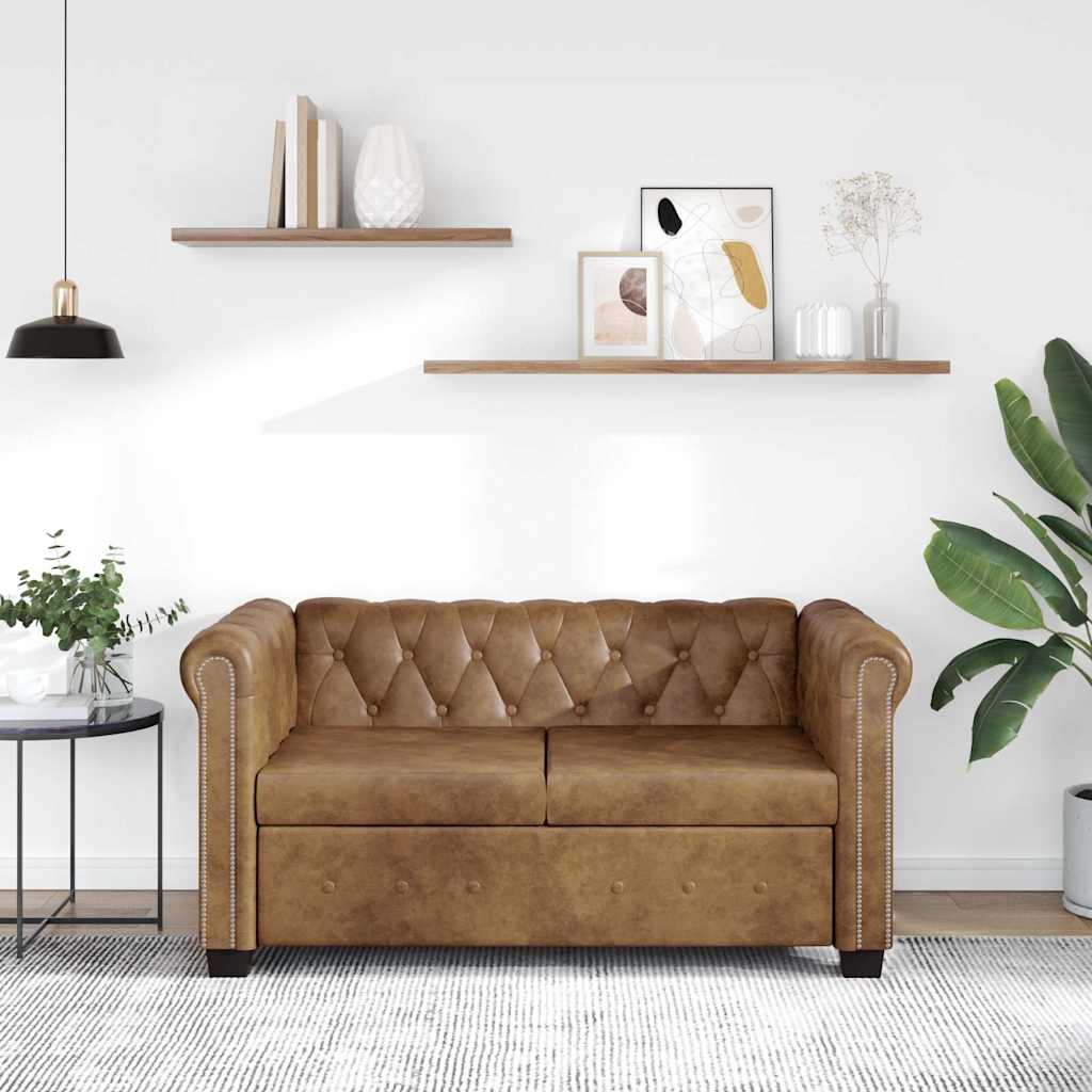 vidaXL Chesterfield 2-Seater Sofa Faux Leather Brown