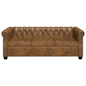 vidaXL Chesterfield 3-Seater Sofa Faux Leather Brown