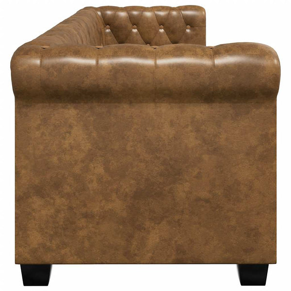 vidaXL Chesterfield 3-Seater Sofa Faux Leather Brown