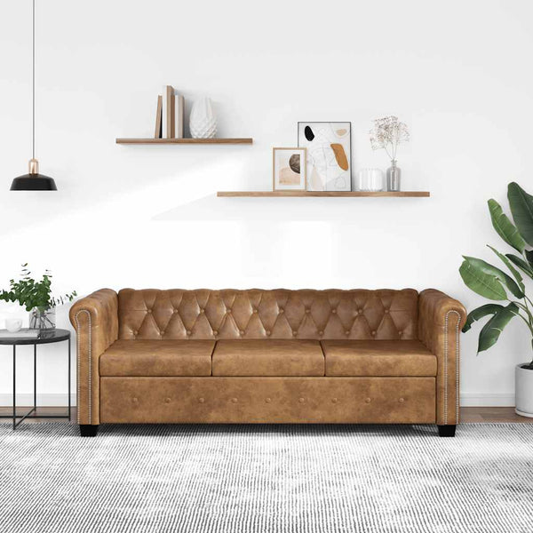 vidaXL Chesterfield 3-Seater Sofa Faux Leather Brown