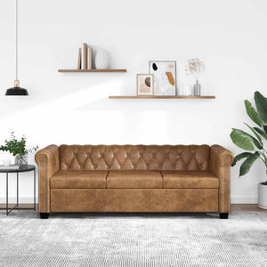 vidaXL Chesterfield 3-Seater Sofa Faux Leather Brown