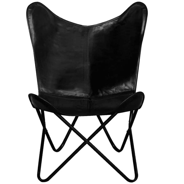 vidaXL Butterfly Chair Black Real Leather