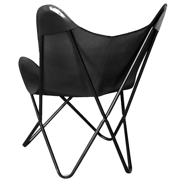vidaXL Butterfly Chair Black Real Leather