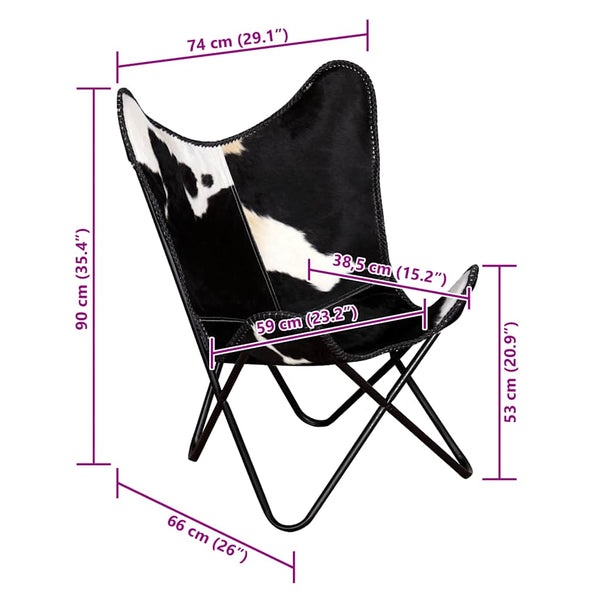vidaXL Butterfly Chair Black Real Leather