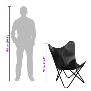 vidaXL Butterfly Chair Black Real Leather