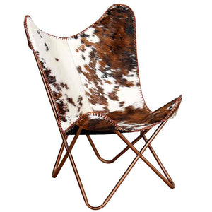 vidaXL Butterfly Chair Brown and White Genuine Cowhide