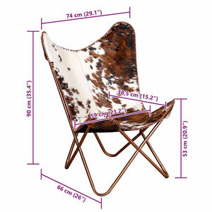 vidaXL Butterfly Chair Brown and White Genuine Cowhide