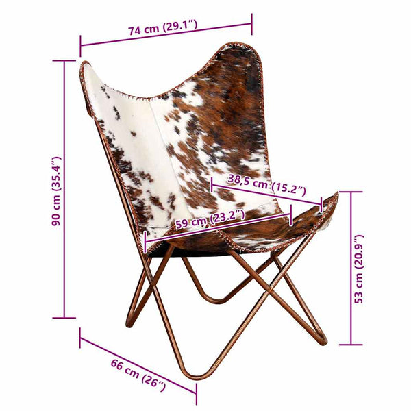 vidaXL Butterfly Chair Brown and White Genuine Cowhide