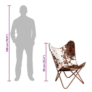 vidaXL Butterfly Chair Brown and White Genuine Cowhide