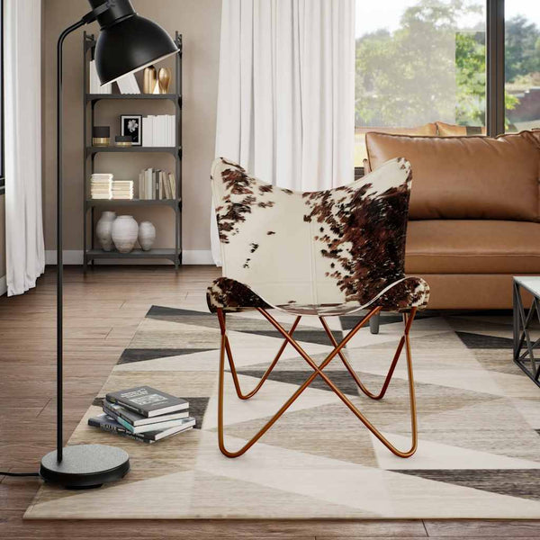 vidaXL Butterfly Chair Brown and White Genuine Cowhide