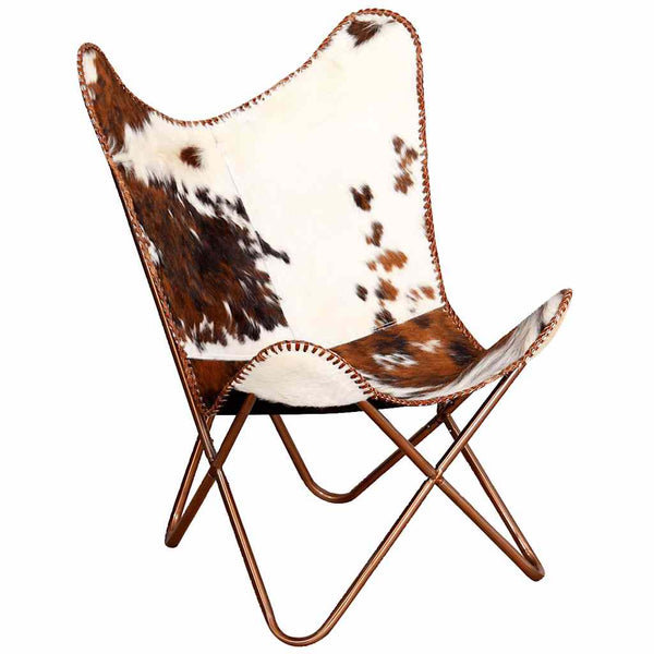 vidaXL Butterfly Chair Brown and White Genuine Cowhide