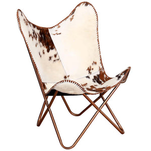 vidaXL Butterfly Chair Brown and White Genuine Cowhide