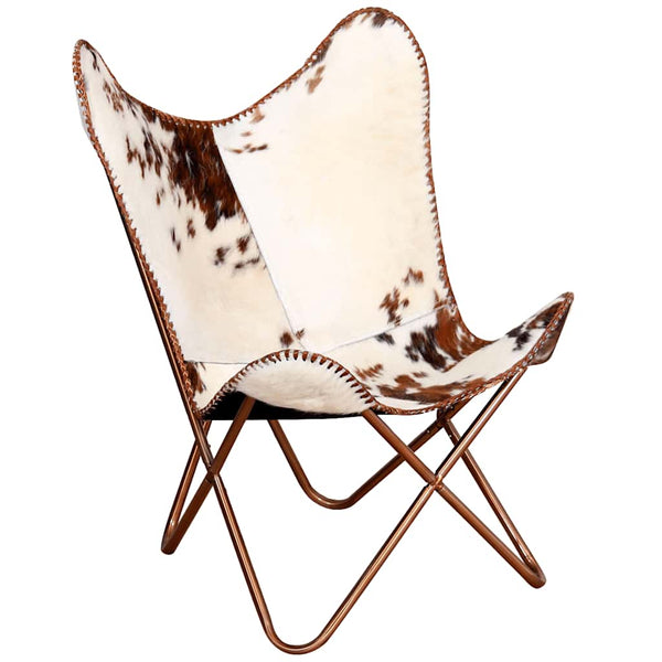 vidaXL Butterfly Chair Brown and White Genuine Cowhide