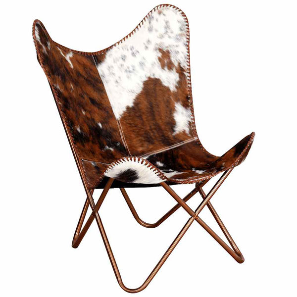 vidaXL Butterfly Chair Brown and White Genuine Cowhide