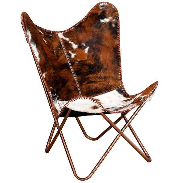 vidaXL Butterfly Chair Brown and White Genuine Cowhide