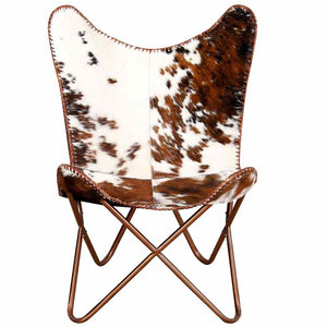 vidaXL Butterfly Chair Brown and White Genuine Cowhide