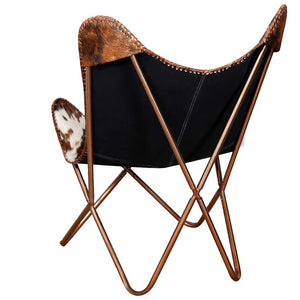 vidaXL Butterfly Chair Brown and White Genuine Cowhide