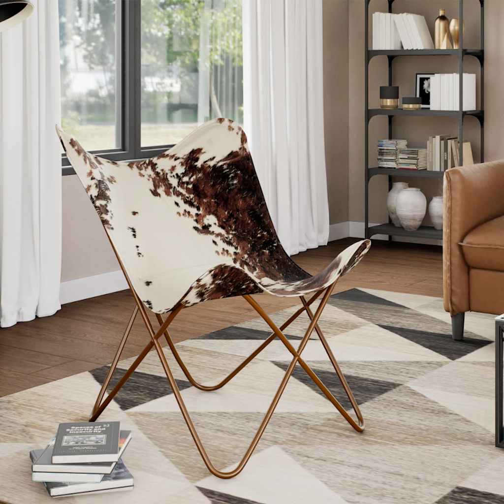 vidaXL Butterfly Chair Brown and White Genuine Cowhide