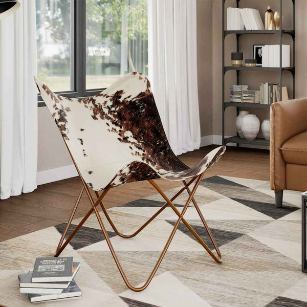 vidaXL Butterfly Chair Brown and White Genuine Cowhide