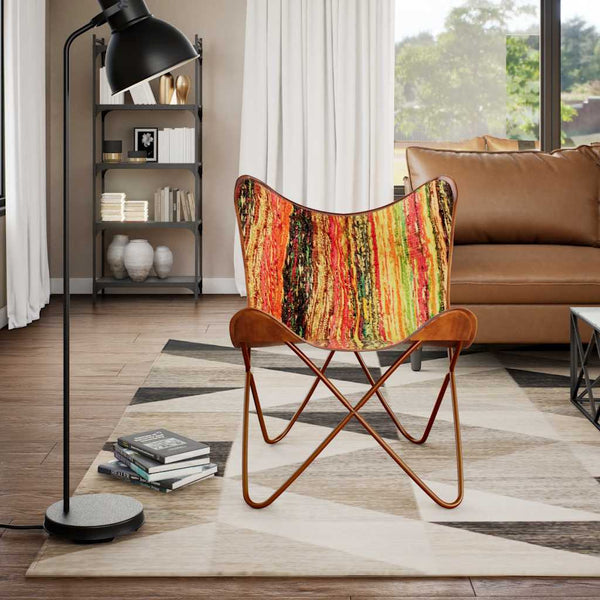 vidaXL Butterfly Chair Multicolour Chindi Fabric